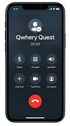 Qwhery Quest phone voice access mockup